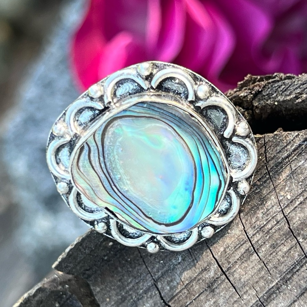 Abalone Shell Sterling Silver Handmade Ring – Size 6.5, Like New Condition